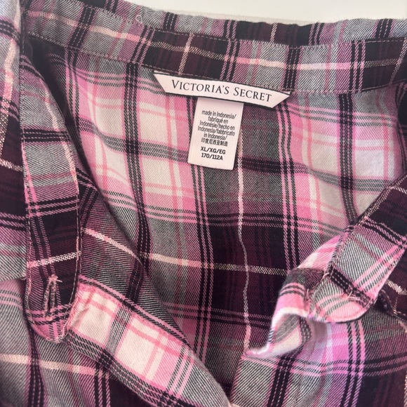 Victoria's Secret Pink/Black Plaid Pajama Set Women’s Shorts & LS Button Down - Picture 5 of 10